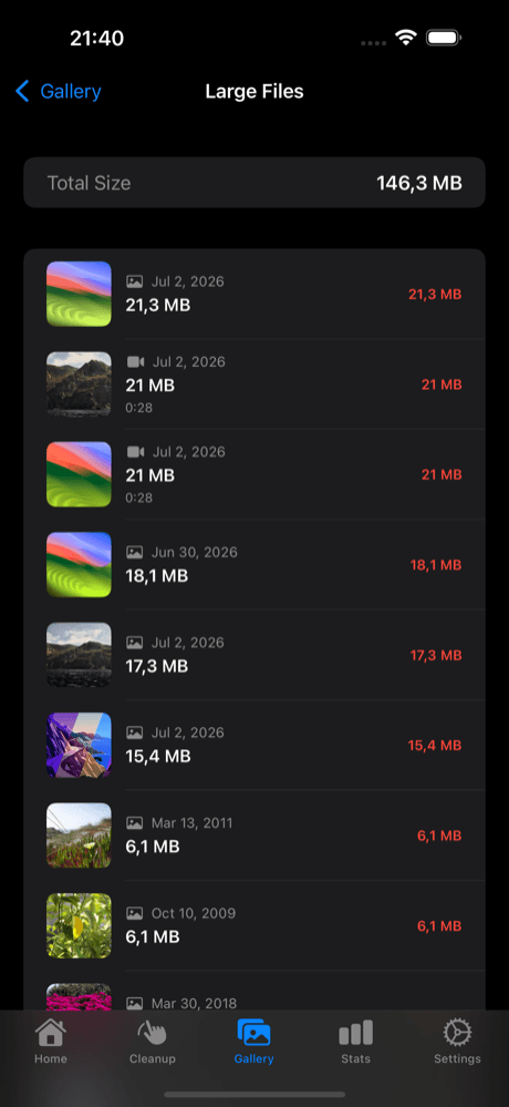 Galera large files screen