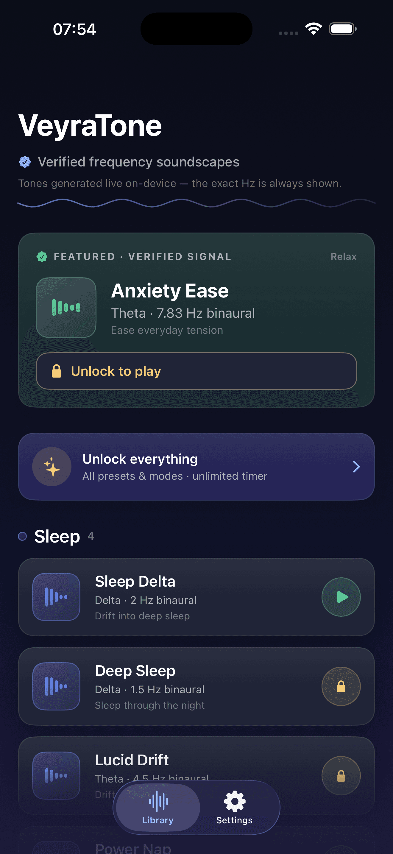 VeyraTone library screen