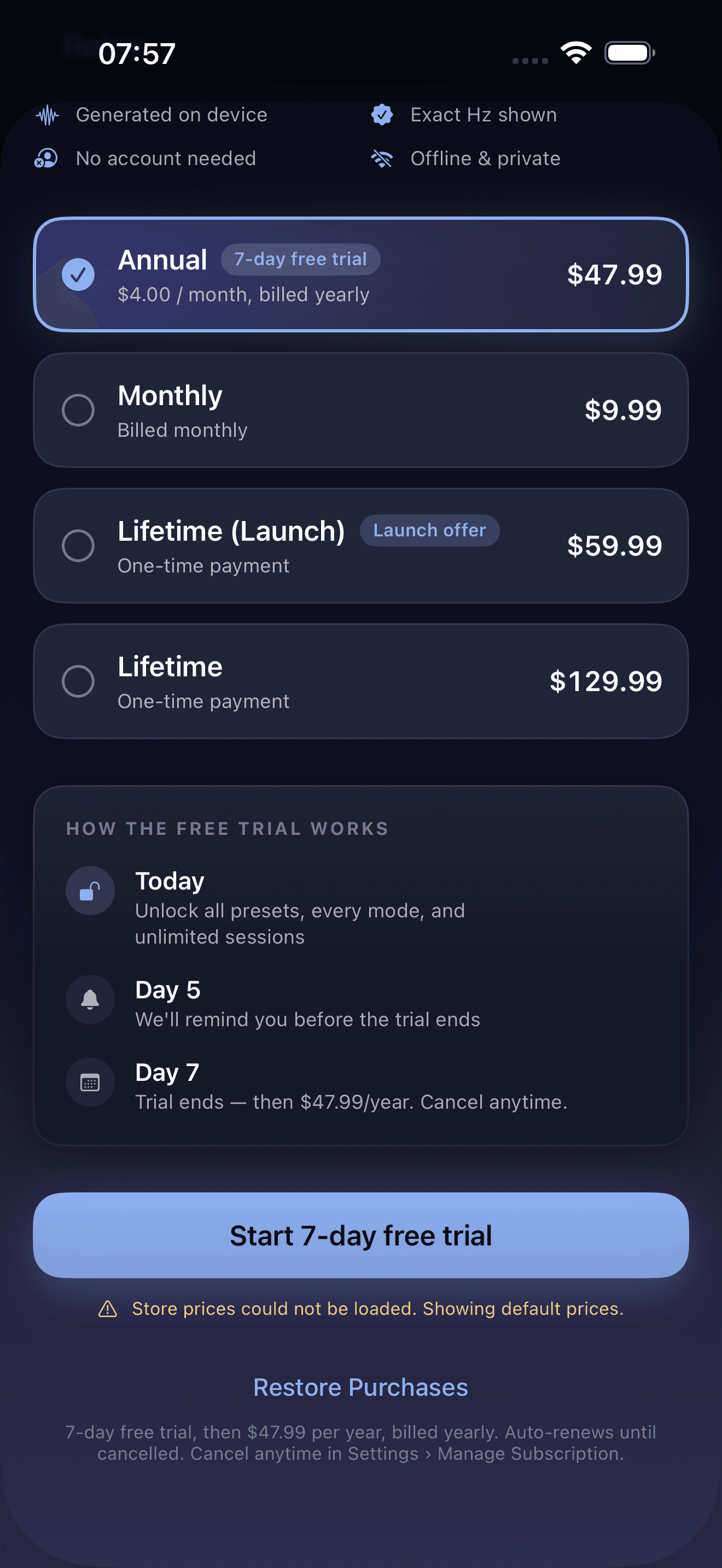 VeyraTone Pro paywall screen